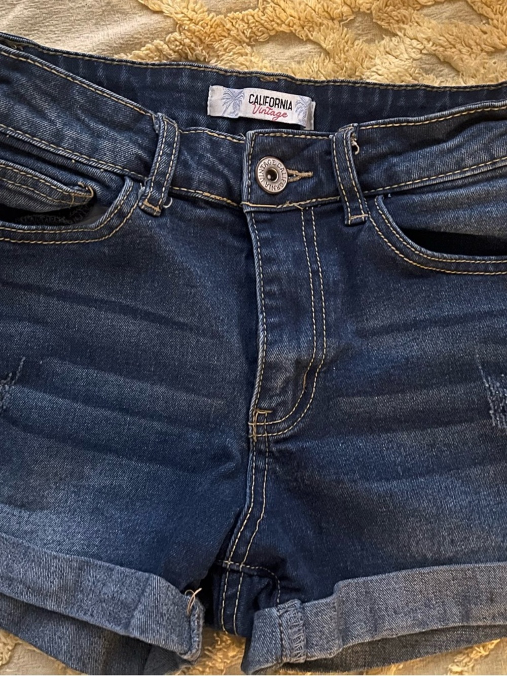Dark Blue Rolled-Hem Denim Shorts